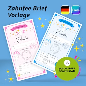 Zahnfee Brief für Kinder, Zahnfee Brief Bearbeitbare Canva Vorlage, Zahnfee Geschenk, Zahnfee Certificate zum Ausdrucken