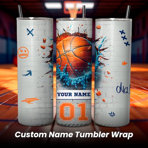 Basketball 20oz Skinny Tumbler, Custom Name Tumbler Design, Skinny Tumbler Design, Add Text Basketball Ball Tumbler, Wrap Sublimation