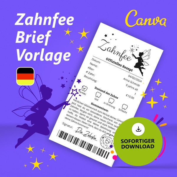 Post fon der Zahnfee, Zahnfee Brief Bearbeitbare Canva Vorlage, Zahnfee Geschenk, Zahnfee Certificate zum Ausdrucken