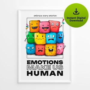 Poster Emotions Make Us Human, Wall Art, Home Decor, Illustration, Prints for Framing, Decor, Social Psychology Mental Health