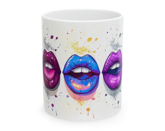 Lips Mug, Makeup Mug, Lips, Kisses Mug, Kiss, Coffee, Tea, Hot Chocolate, Coffee Lover, MUA Mug, Gift for Her, Gift for Mom, Artsy Mug