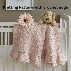 PDF Strickanleitung: Rüschenkante Babydecke, voluminöses Garn, Häkelborte
