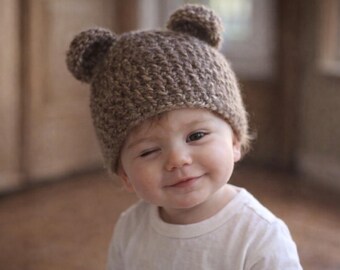Haakpatroon babymuts teddybeer | Muts met schattige berenoren | Babymuts van grof garen