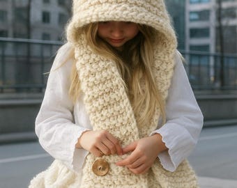 Knitted Hooded Scarf Pattern: Beginner Super Bulky Knit (PDF Pattern)