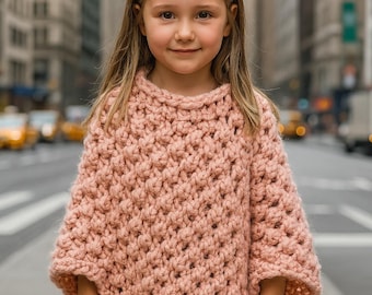 Super volumineus garen Breipatroon-gebreide ponchopatroon-asymmetrische gebreide getextureerde poncho-breiponcho voor meisjes