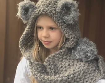 Hooded Scarf Knitting Pattern: Chunky Coala Hoodie with Pockets (PDF Pattern)