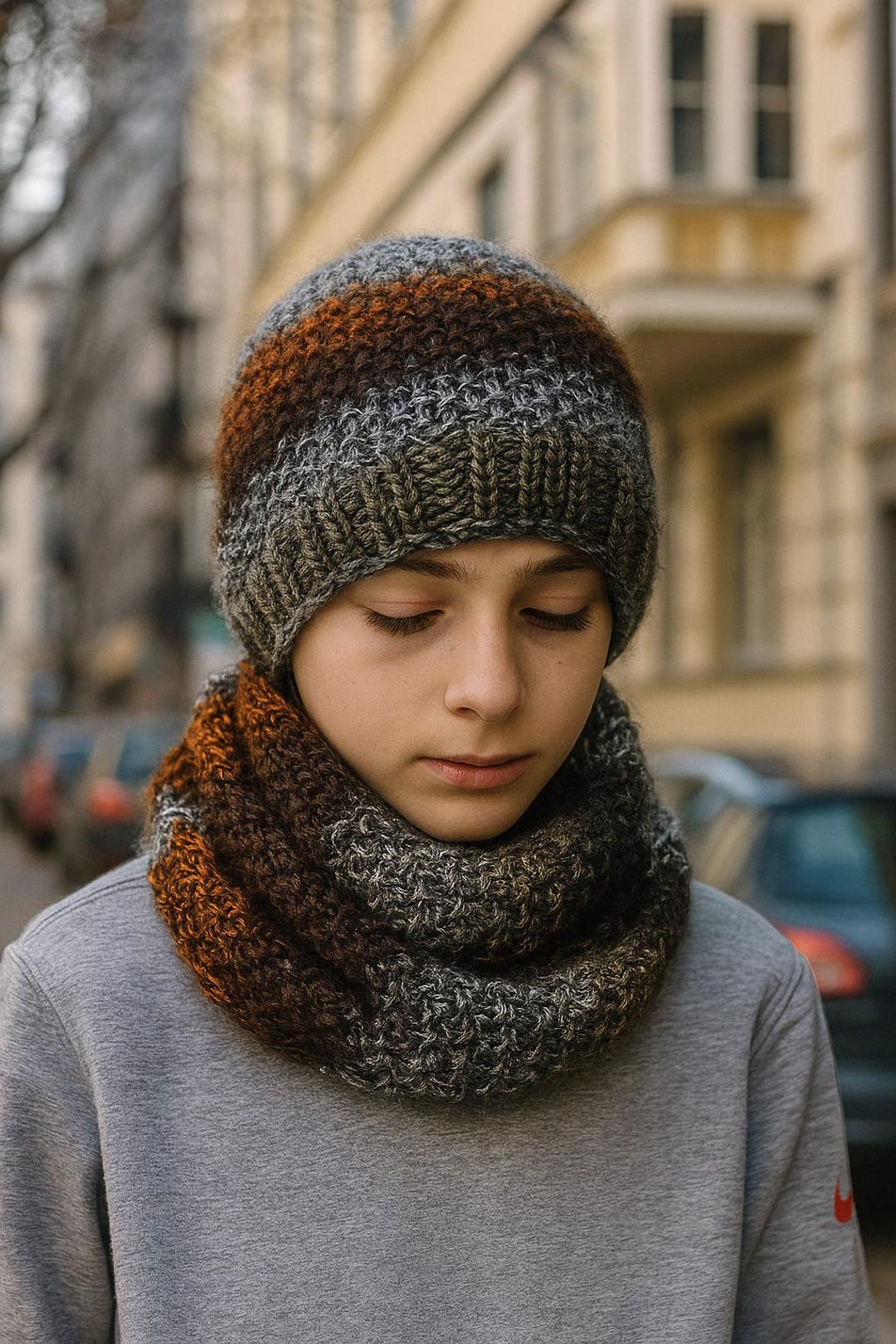 Knit Hat and Infinity Scarf Pattern Set • Ribbed Hat + Moss Stitch Cowl ...
