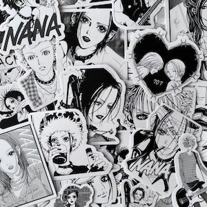 Lot de 10, 30, 50 autocollants d'anime manga noir et blanc monochrome couleur emo punk esthétique pour ordinateur portable, skateboard, casque, gobelet