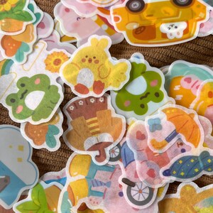 23 stickers amis lapins kawaii | Boulangerie | Jardin | Douche à effet pluie | Cirque | Washi ou PVC pour Bullet Journal, déco, scrapbooking, agenda