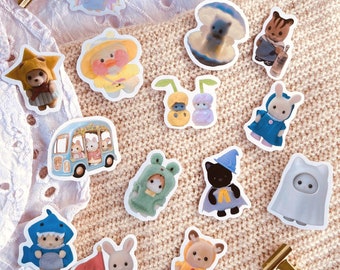 10, 25, 50pcs Sticker Pack of Calico Critters Cute Miniature Dolls Soft Stationery Aesthetic for Kindle, Laptop, Deco, Scrapbook, Journal