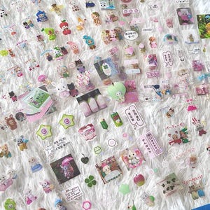 Foglio di adesivi Juminocore scintillanti Heisei Retro Y2K giapponesi / Orsetto Toro Calico Kawaii per planner, journaling, scrapbooking, decorazioni