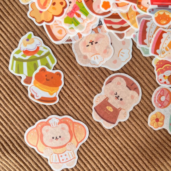 23pcs++ Kawaii Bear Bakery Stickers Washi Paper or PVC for Journal, Deco, Scrapbooking, Bujo, Kindle, Laptop, Stationary