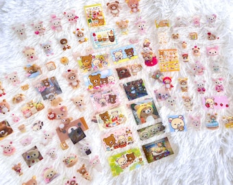 Sparkly Heisei Retro Yuru Kawaii Japanese Juminocore Sticker Sheet | Rillak Bear Aesthetic for Planner, Journaling, Scrapbooking, Deco