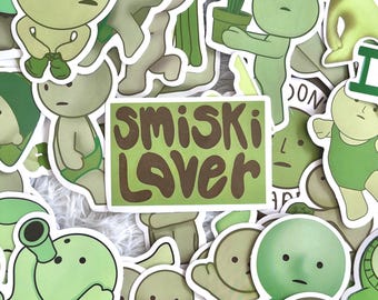 50pcs Smiski Relatable Green Guy Stickers for Kindle, Laptop, Deco, Scrapbook, Journal