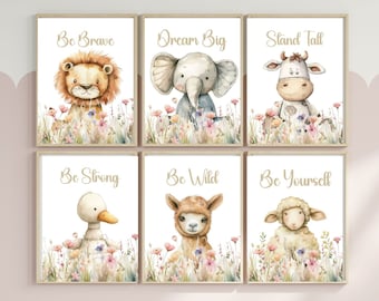 Printable Set of 6 Animal Nursery wall art prints. Baby Animal Nursery decor, Digital Nursery print, Kids wall art, Gender Neutral prints