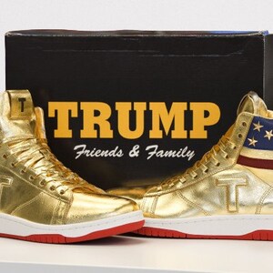 Friends & Family! The Never Surrender High-Tops Trump Sneakers, Gold Sneakers, Sneakers Family and Friends, Trump Signature - Available Now!