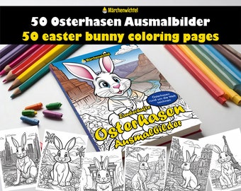 Disegni da colorare del coniglietto pasquale - 50 magiche pagine da colorare in PDF da stampare e colorare Disegni da colorare di Pasqua | Motivi coniglietto pasquale | Libro da colorare |