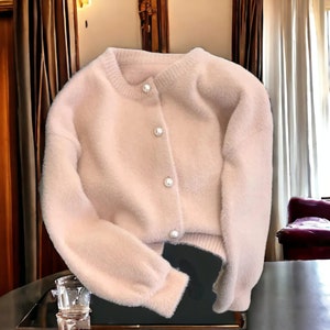 Cardigan-pull pour femme Manches longues élégantes Haut ample confortable Pink