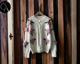 Outdoor Women's Pullover | Streetwear Cardigan Tops Clothes | Floral Sweater