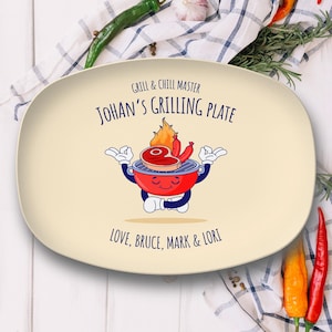 Personal Grilling Gift For Dad, Custom Platter Father's Day Gift, Daddy's Grilling Master BBQ Plate, Serving Tray w Kids Names, Grill Chill