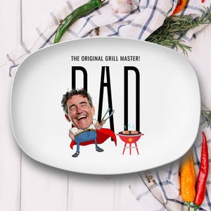 Personal Grilling Picture Gift For Dad, Custom Platter Father's Day Gift, Daddy's Grilling Master BBQ Plate, Serving Tray w funny Dad Photo