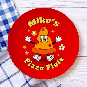 Personalized Pizza Plate for Kids, Custom Name Toddler Dinnerware, Groovy Pizza Design, Birthday Gift for Boys & Girls, Pizza Lovers Gift