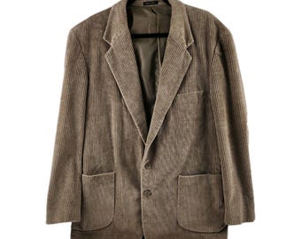 Chaqueta deportiva de pana para hombre Members Only, talla 44L, estilo retro clásico, color caqui/marrón claro.