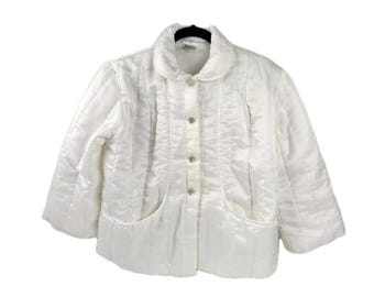 Chaqueta de cama Vintage Nanette Undies Co. Inc., blanca, acolchada, de satén, talla M para mujer.
