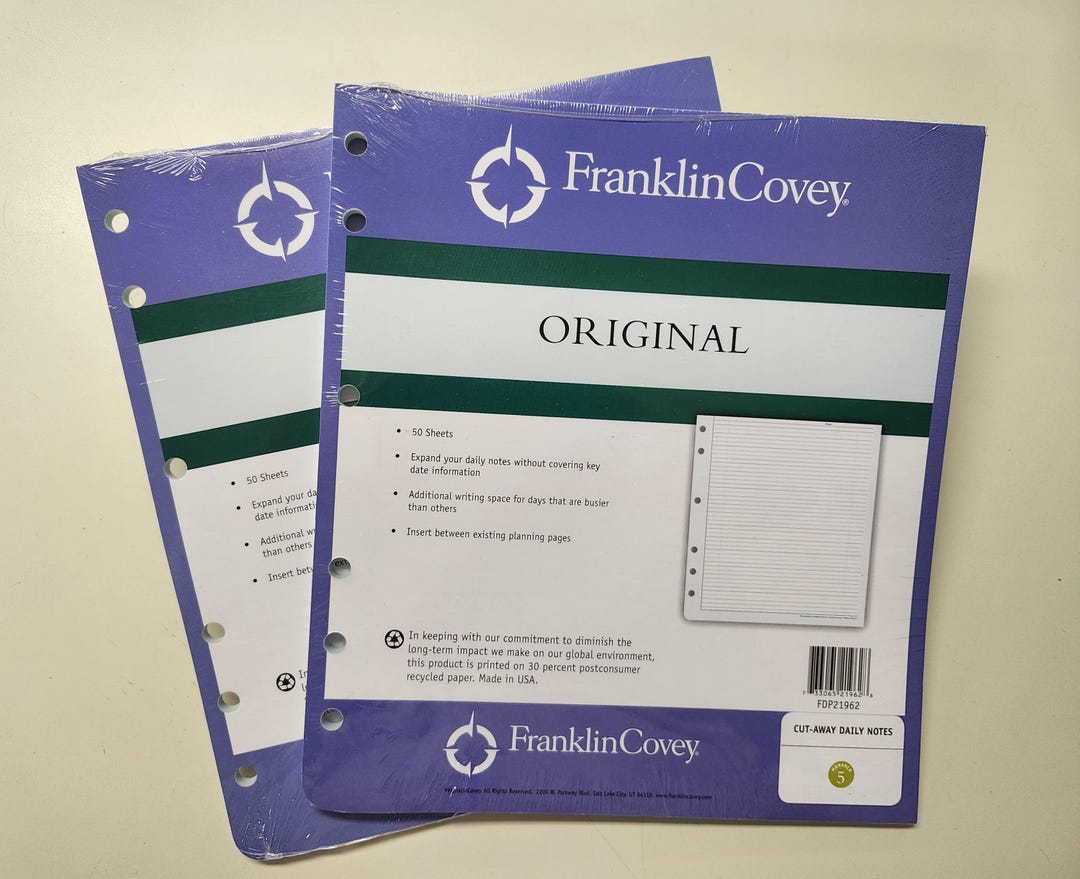 Franklin Covey Original Cut-away Daily Notes Refill Pages 9 1/2