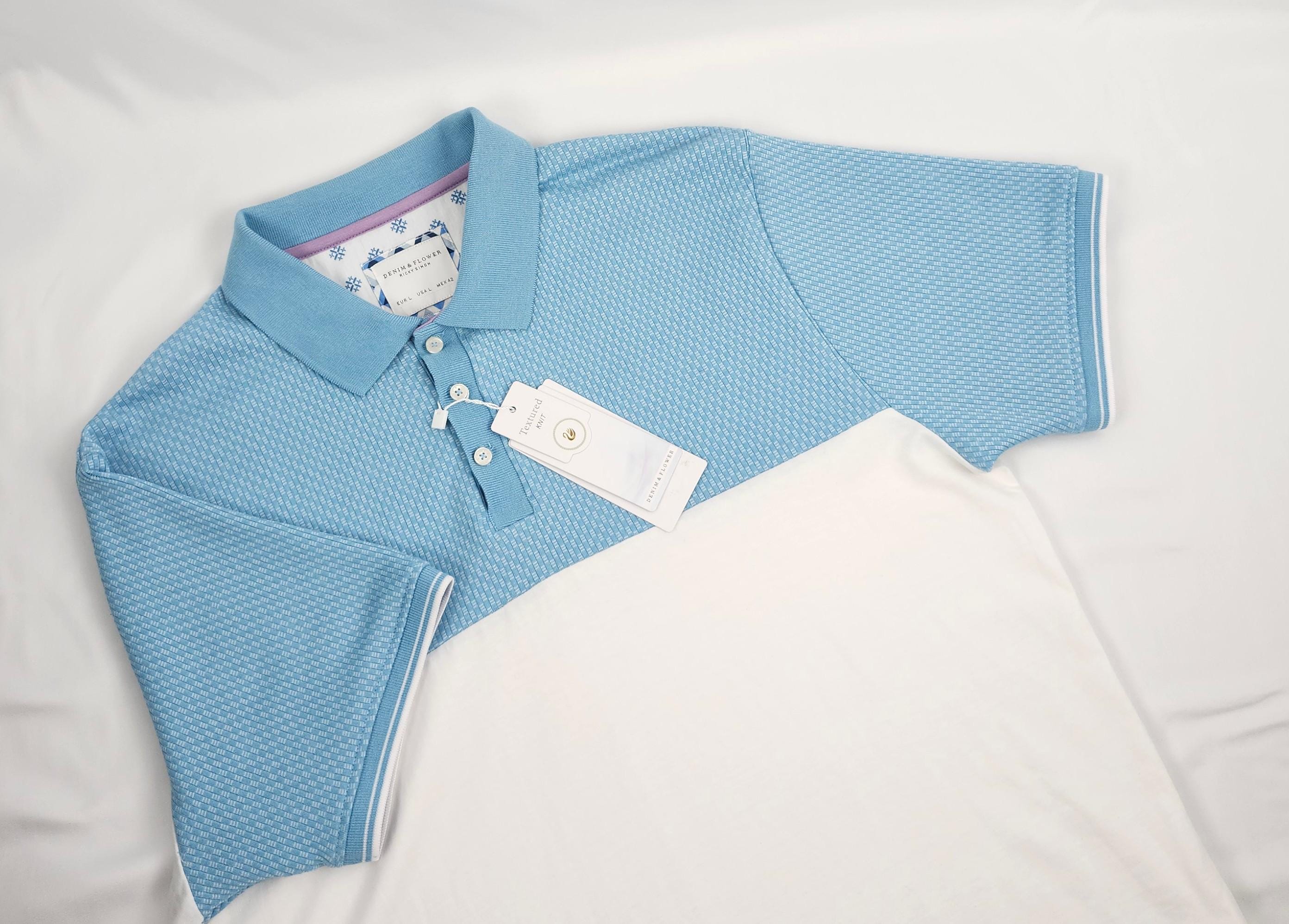 Denim & Flower Ricky Singh Textured Knit Short Sleeve Polo Shirt 