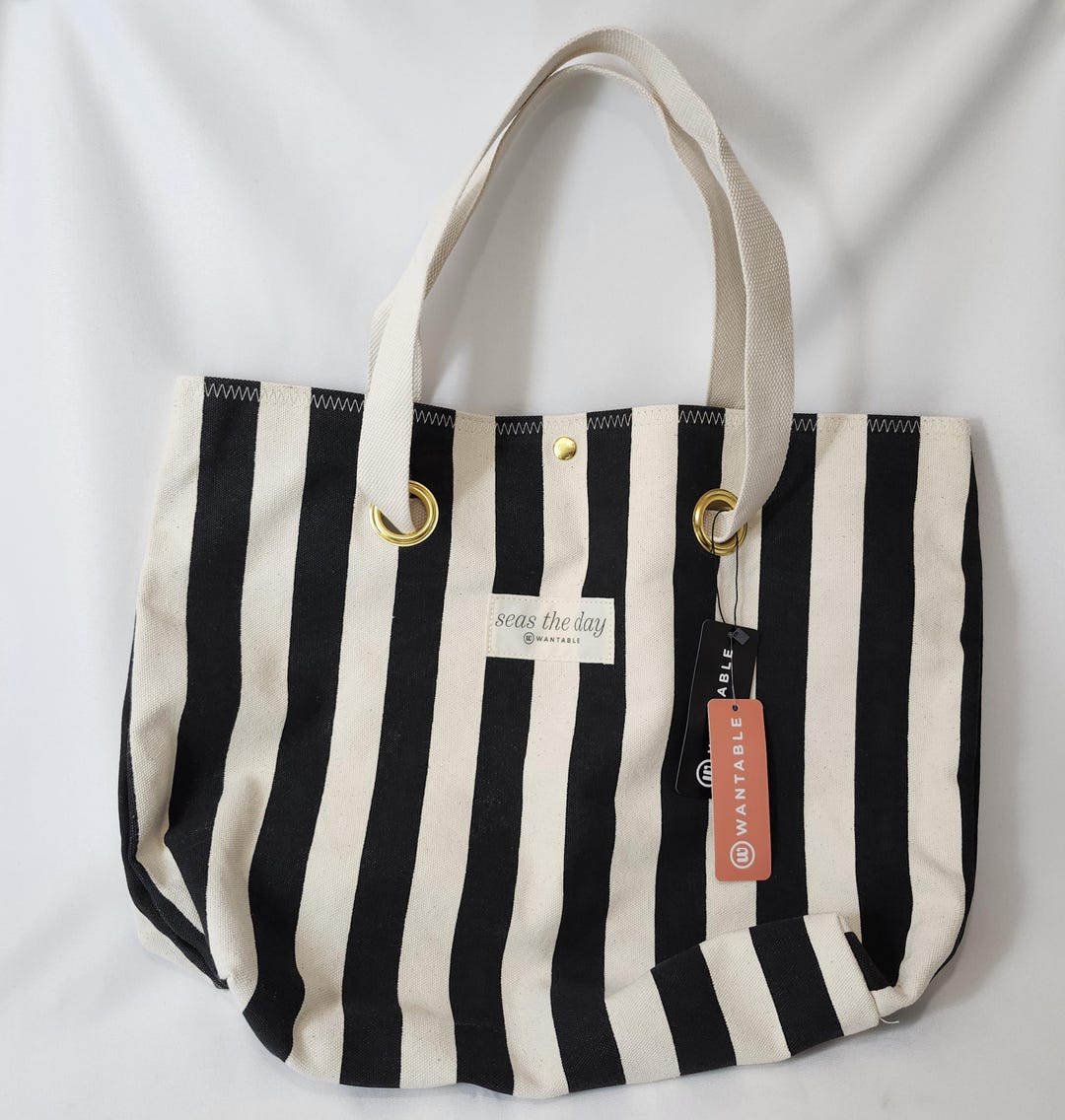 Wantable Spring Wantable Spring Break Beach Bag Canvas Seas the Day Black & White ...