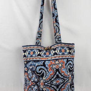 Vera Bradley Travel Shoulder Tote Bag Purse - Marrakesh Paisley Blue Orange