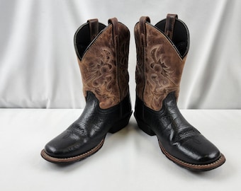 Dan Post Kids Size 4D Little River Black Brown Two-Toned Leather Western Boots