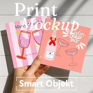 Neutrale twee kaarten print mockup met handformaat 1:1 PSD Photoshop Photopea mockup, directe download kunstdruk verkooptool