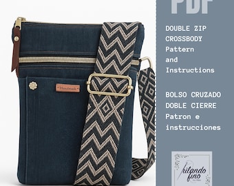 Modello di cucito per borsa a tracolla con doppia cerniera (modello PDF)