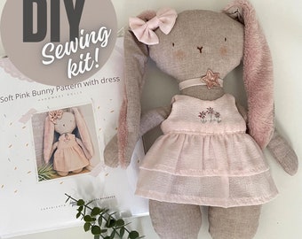DIY-naaipakket linnen konijn: knuffel met jurk
