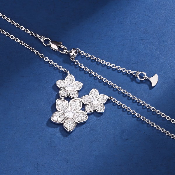 Collier zircone cubique multi-fleurs, collier goutte grappe de fleurs sauvages, collier pendentif en argent sterling 925, collier pavé de zircons cubiques