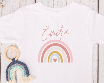 Personalized T-shirt for babies and toddlers with name and rainbow customizable shirt girls birthday shirt gift idea