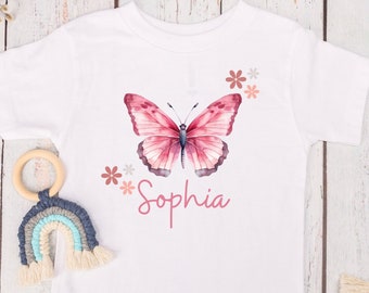 personalized T-shirt for babies and toddlers with name and butterfly customizable shirt girls birthday shirt gift idea