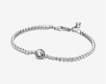 S925 Sterling Silver Pandora Sparkling Halo Tennis Bracelet,Fit  Pandora Charm,Bridal Gift,Gift For Her
