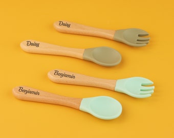 Silicone Baby Spoon and Fork Set, New Mom Gift,Gifts for Babies Spoons ,Personalized Baby Cutlery Set, Silicone Utensils.