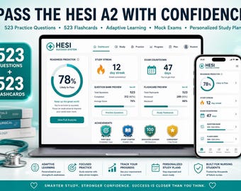 HESI A2 Exam Prep 2026 | 523 Övningsfrågor + 523 Flashcards | HESI Success System™ | Övningsprov, Studieplanerare och Inträdesprov för sjuksköterska