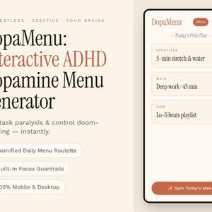 Interactive ADHD Dopamine Menu Generator App | DopaMenu Smart Productivity Tracker & Focus Timer | Neurodivergent Daily Routine Planner