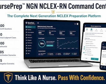 NGN NCLEX-RN examensförberedelsesimulator | 500 frågor | 50 kliniska fall | nclex-flashkort | app för omvårdnadsstudier | nästa generations nclex