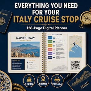 Italien-Kreuzfahrthafenplaner | Landausflugsführer | 9 Häfen im Minutentakt | QR-Karten | Druckbarer PDF-Download