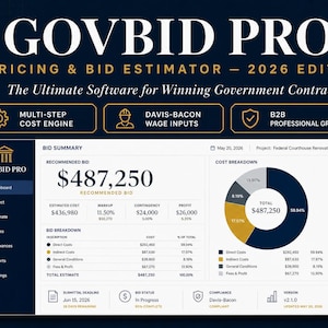 GovBid Pro | App zur Berechnung von Preisen und Kostenvoranschlägen für öffentliche Aufträge | Tool zur Angebotsanalyse für US-Bundesaufträge | Software für Angebote kleiner Unternehmen