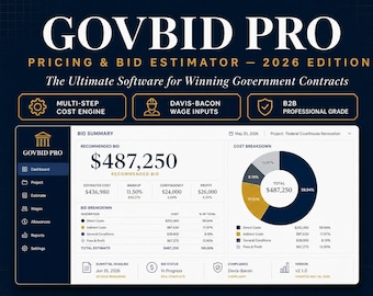 GovBid Pro|Prissättningskalkylator och anbudsförslagsapp för statliga upphandlingar| Verktyg för att studera federala kontraktsförslag i USA|Offertprogramvara för småföretag