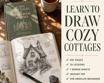 Learn to Draw Cozy Cottages | Cottagecore Drawing Workbook PDF | Pencil Drawing Tutorial for Beginners | Storybook Houses | Instant Download