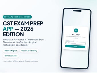 CST Exam Prep App 2026 | Interaktiv kirurgisk teknologexamenssimulator och flashcards | NBSTSA-certifierad kirurgisk teknikerstudieguide
