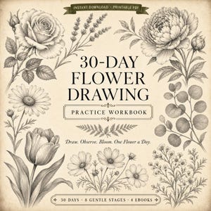 30 Days of Flowers Drawing Workbook | Beginner Botanical Sketchbook | Printable PDF Kit | Learn to Draw Flowers | Instant Download